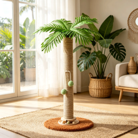 CocoSpin 70cm, griffoir pour chat à 4 niveaux, écologique, en bois, avec piste tournante, en bambou et lin blanc, tissage hybride, facile à assembler