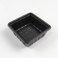 Barquettes alimentaires jetables en plastique PP noir de forme rectangulaire pour légumes, fruits, collations, nouilles, salades, sandwichs