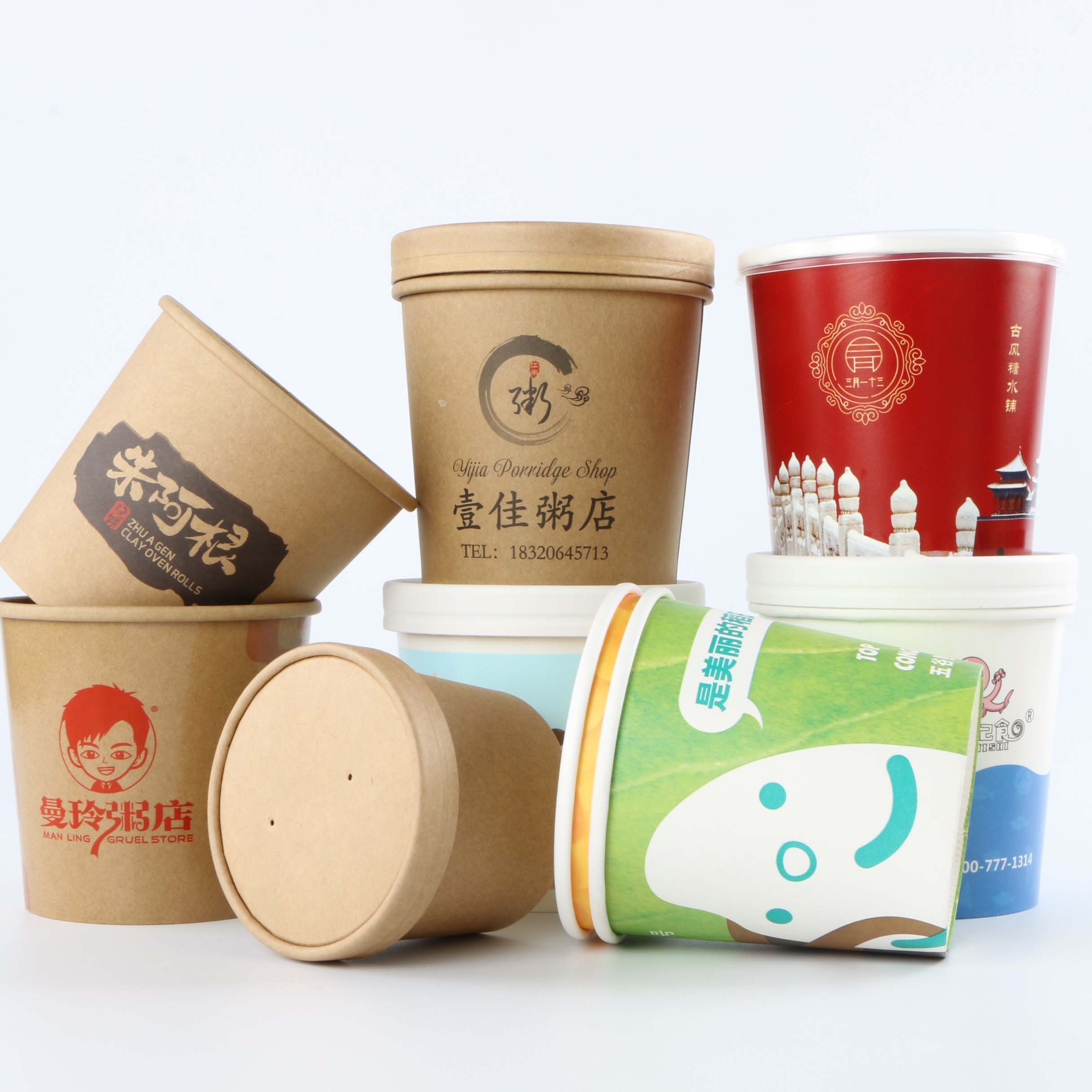 Hight Quality Customized Logo Printing Coated Kraft Paper Soup Cup With Lid