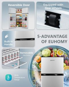 Mini-réfrigérateur EUHOMY adapté à la maison, respectueux de l'environnement, avec congélateur et réfrigérateur, double porte - Product Image 2