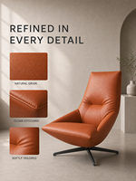 Fauteuil d'appoint moderne rembourré en cuir pleine fleur ou tissu, confortable pour salon et chambre à coucher, directement de l'usine