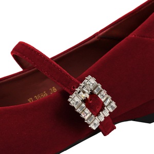 3686-K95 French Style Velvet Upper Rhinestone Buckle Strap Pointed Toe Shallow Mouth <strong>Wedge</strong> Women's Shoes Comfortable <strong>Low</strong> Heel - Product Image 5