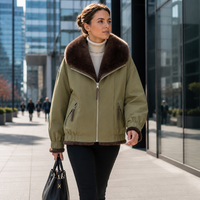 Parka Courte Femme Luxe Premium Coupe-Vent avec Col en Fourrure Oversize pour Tenue Décontractée et Urbaine