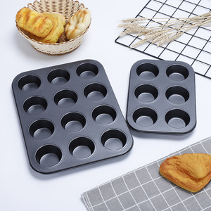 12-Cup Muffin <b>Mold</b> With Teflon Coating Round Cake <b>Mold</b> Egg Tart <b>Mold</b> Flat Muffin Cups Baking Pan Set For Home Use - Product Image 2
