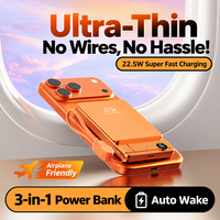 Batterie externe ultra-fine 10000 mAh avec charge magnétique sans fil 22,5 W, charge rapide, en alliage d'aluminium, écran LED, support portable