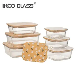 Récipients de stockage d'aliments en verre borosilicaté IKOO avec couvercles en bambou