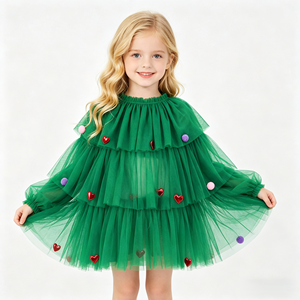 Falda de Tul Verde para Niñas, Estilo Tutú con Volantes, Pompones y Corazones, para Árbol de Navidad - Product Image 6