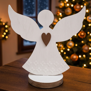 Figura de Ángel Navideño de Madera, Adorno Festivo con Recorte de Corazón, Decoración de Mesa, Decoración del Hogar - Product Image 3