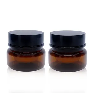 In Stock 30g Plastic Amber Round Cosmetic Cream Jar With Black Lids For Skin Care