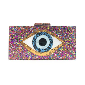 <strong>Solid</strong> <strong>Black</strong> Patchwork Glitter Evil Eye Acrylic PVC Plastic Box Clutches Summer Beach Travel Evening Handbags Women Acrylic <strong>Bags</strong> - Product Image 2