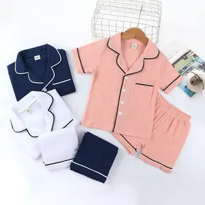 Pijama de manga corta para niños, traje de algodón y lino de estilo nuevo, servicio doméstico para niños y niñas, conjunto de ropa con aire acondicionado