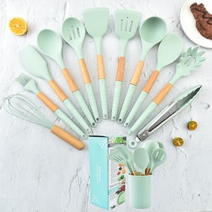 Wholesale Silicone Kitchenware Spatula Whisk Tongs Cooking <b>Tools</b> Kitchen Utensils Set With Wooden Handle - Product Image 3
