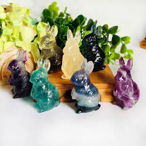 Sculpture de lapin en fluorite colorée en gros, sculpture animale en pierre naturelle, artisanat en pierre semi-précieuse pour la décoration intérieure - Product Image 2
