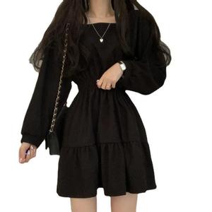 green emerald velvet dress Dewlily Puff Sleeve Dress Korean Fashion for Teens, 20s, 30s Asymmetrical Cute Slimming Effect A-Line Casual Short Sleeve Plain Ribbon