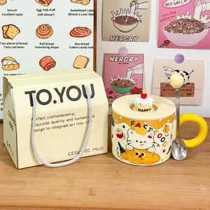 Dragon Nest Cute Cartoon Ceramic Mug With Lid 301-400ml Reusable Birthday Gift Cup For Coffee <b>Tea</b> Brewing - Product Image 5