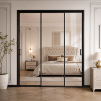 Porte coulissante double à cadre fin en aluminium, style nordique moderne, avec grande vitrée et isolation phonique pour chambre à coucher