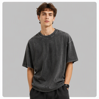 T-shirt unisexe vintage en maille unie, coupe classique, col rond, manches courtes, effet délavé, style streetwear pour couple