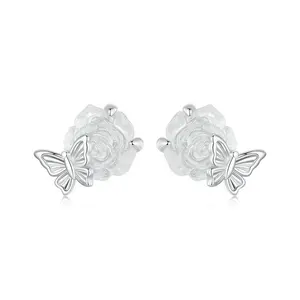 Youchuang new engrave butterfly dainty jewellery earring stud fashion bulk resin 925 sterling silver flower earrings for women