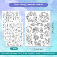 Feuilles de stabilisation pour broderie hydrosoluble DIY, motifs floraux pré-imprimés pour points de broderie, papier artisanal à transfert facile pour l'art textile
