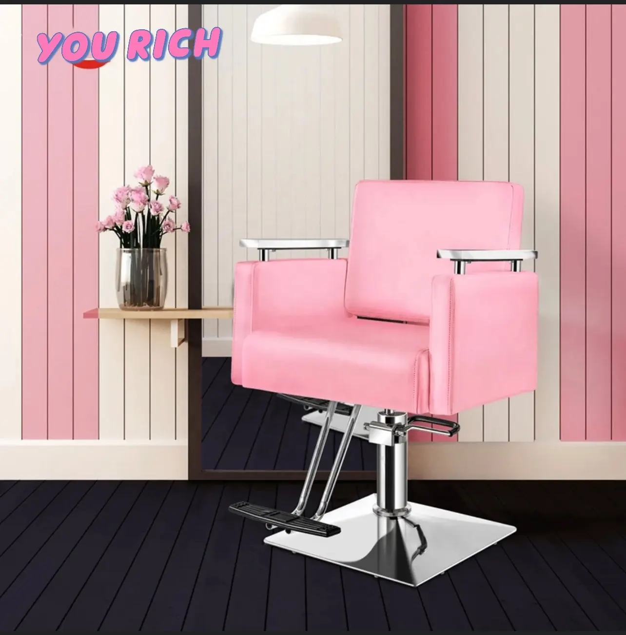 Розовое женское парикмахерское кресло для парикмахерской, супер женские парикмахерские кресла с подлокотником из нержавеющей стали, горячая Распродажа, кресло для салона красоты