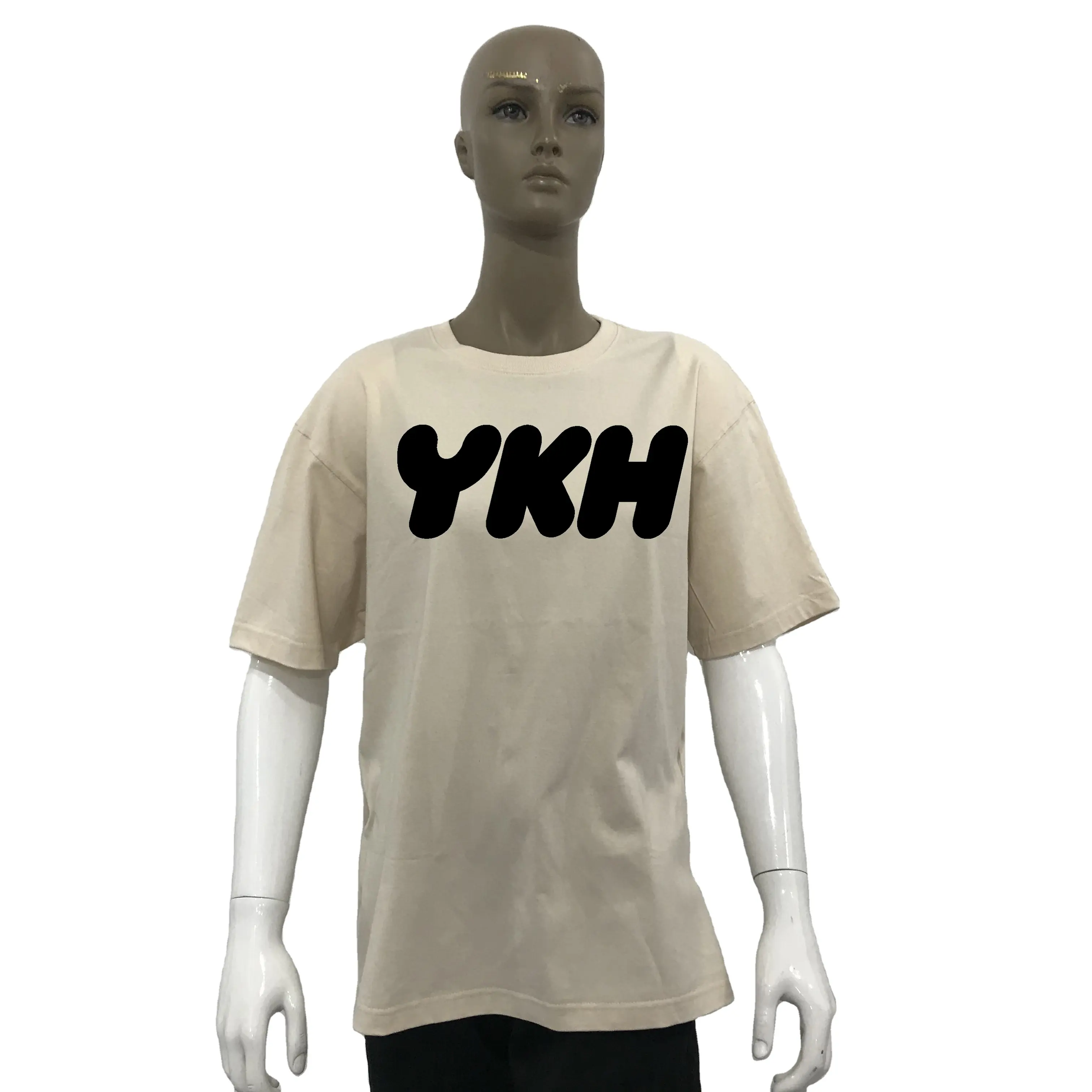 YKH – t-shirt imprimé de broderie 3d, logo personnalisé, lettre graphique, vierge, design uni, 220 grammes, meilleure qualité