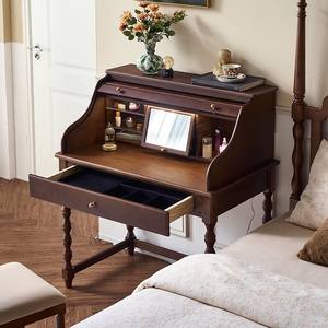 Table de maquillage en bois massif de style ancien en bois de noyer noir Petit appartement Rétro Chambre à coucher Commode - Product Image 4