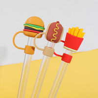Couvre-pailles absorbants à thème alimentaire, best-sellers, en PVC 3D, design de dessin animé en gel souple, anti-poussière, pour hamburger et frites