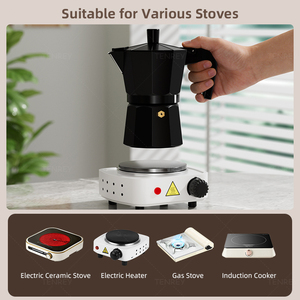 Cafetière Moka électrique Tenrey Classic Style italienne, en aluminium noir, pour 2/3/6/9/12 tasses, compatible avec les cuisinières électriques. - Product Image 6