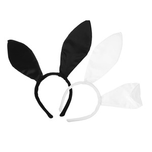 Diademas con orejas de conejo en blanco y negro para accesorios de disfraces de Pascua, accesorios temáticos de animales de tela - Product Image 1