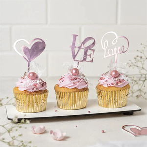 ท็อปเปอร์เค้กอะคริลิค รูปหัวใจ น้ำผึ้งและรสหวาน สำหรับตกแต่งเค้กวันวาเลนไทน์ ชุดตกแต่งคัพเค้ก สีทองและสีโรสโกลด์ - Product Image 3