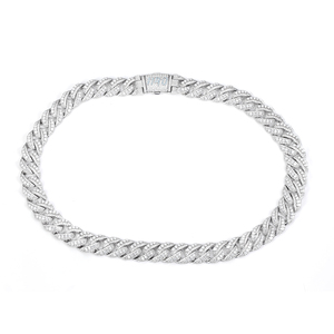 MSN-862 Cadena Cubana de Plata 925 con Diamantes, Collar con Diamantes Cultivados en Laboratorio con Corte Brillante Redondo - Product Image 4
