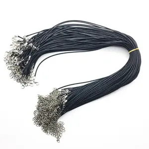 1.5mm 20 inches Black Leather Rope Chain Lobster Clasp Wax Line Cord Accessories for Necklace Jewelry Making