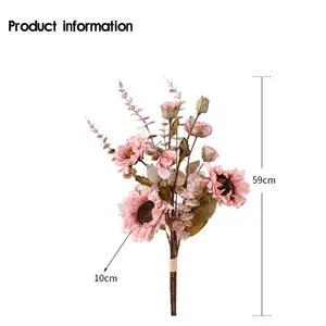 Chon ดอกไม้ประดิษฐ์ทำจากดอกกุหลาบดอกทานตะวันและยูคาลิปตัสทำจากผ้าไหมพลาสติกสำหรับตกแต่งบ้านและงานแต่งงาน