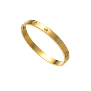 Bracelet Twinko en acier inoxydable et zircon unisexe - Bijou de luxe tendance plaqué or, coupe brillante, design géométrique, ajustable, pour le quotidien - Product Image 5