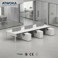 Système de bancs modulaires Moria pour 6 personnes avec écran acoustique et rangement pour espace de travail ouvert