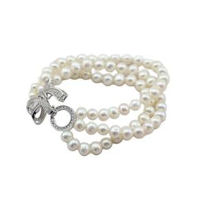 <b>Freshwater</b> <b>Pearls</b> <b>Bracelet</b> Nearly Round Multiple Rows Clean Flawless 5.5-6mm Three Rows <b>Pearl</b> Bangle - Product Image 5