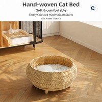 Lit pour animaux de compagnie en bois tissé universel quatre saisons, semi-fermé, chaud, pour chat et chien, en bois massif, pour chaton et chiot
