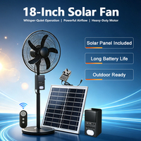 Ventilateur sur pied solaire rechargeable intelligent de 18 pouces avec refroidissement par air, puissance de sortie de 25 W et six vitesses de vent