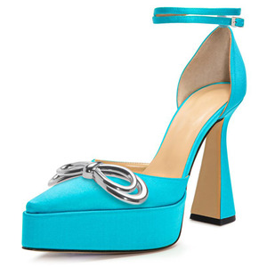 <span class=keywords><strong>Scarpe</strong></span> con <span class=keywords><strong>Tacco</strong></span> Alto e Plateau a Punta con Cinturino alla Caviglia per <span class=keywords><strong>Donna</strong></span>, Modello 2022 con Fiocco e <span class=keywords><strong>Tacco</strong></span> Grosso - Product Image 1