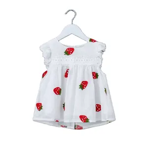 designer de vestido de morango Suppliers-Vestido de princesa sem mangas, design bordado para crianças de morango verão vestido de menina