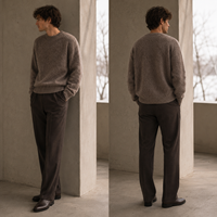 Pull Ras du Cou Homme en Mohair Brossé 7GG, Style Lourd et Moelleux, Broderie Décontractée, Tricot Ample