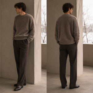 Pull Ras du Cou <span class=keywords><strong>Homme</strong></span> en Mohair Brossé 7GG, Style Lourd et Moelleux, Broderie Décontractée, Tricot Ample - Product Image 5