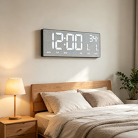 Horloge murale numérique électronique LED décorative de grande taille avec alarme, affichage de la date, de la température et du jour de la semaine, luminosité réglable, pour table/bureau, chambre, bureau, OEM