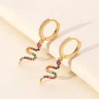 Nouveau à la mode 18k or rempli Zircon boucles d'oreilles mode rose coeur arc-en-ciel serpent Huggie boucles d'oreilles créoles