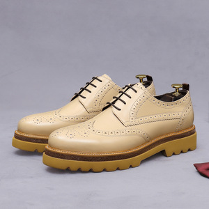 Customized high-heeled leather shoes,cowhide business formal dress brogues,<b>block</b> patterned thick-soled lightweight men's leather - Product Image 1