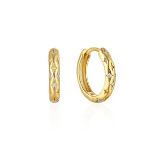 Blossom CS Jewelry ultimo Design orecchini a cerchio in argento Sterling 925 con stella gioielli in zircone placcato oro 18 carati di alta qualità per le donne