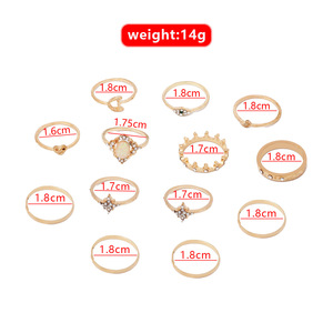 Juego de Anillos de Moda con Ópalo, Diseño de Estrella, Luna y Corona, Anillo de Cóctel, Joyería para Mujer, Regalo, Juego de 13 Piezas - Product Image 4