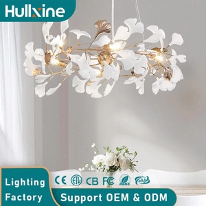 Hullxine Nouveau <span class=keywords><strong>Lustre</strong></span> Moderne en Céramique Cuivrée en Forme de Feuille de Ginkgo LED Blanc Chaud Garantie 3 Ans - Product Image 1