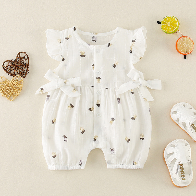 Высококачественная одежда для младенцев, Летние рукава, 100% хлопок, милый детский комбинезон унисекс с принтом, комбинезон