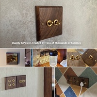 Interrupteur mural rétro en bois massif noyer noir, prise de style levier en laiton à l'esthétique antique, 2 ports USB-C, 1 prise secteur 50V